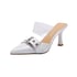 Women Pumps Pointed Toe Kitten Heels Square Buckle Pumps With Rivet - White