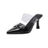 Women Pumps Pointed Toe Kitten Heels Square Buckle Pumps With Rivet - Black