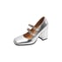 Womens Pumps Square Toe Block Heels Pumps With Buckle - Silver