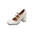 Womens Pumps Square Toe Block Heels Pumps With Buckle - White