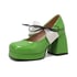 Women Mary Janes Pumps Square Toe Block Heels Splicing Color Bow Pumps With Lace Up - Green