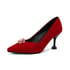 Women Pumps Pointed Toe Stiletto Heels Floral Pumps - Red