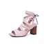 Women Block Heels Open Toe Hollow Out Sandals With Lace Up - Pink