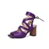 Women Block Heels Open Toe Hollow Out Sandals With Lace Up - Purple