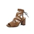Women Block Heels Open Toe Hollow Out Sandals With Lace Up - Brown