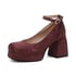 Women Pumps Square Toe Block Heels Pumps With Buckle - Wine Red