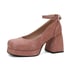 Women Pumps Square Toe Block Heels Pumps With Buckle - Pink