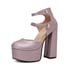 Women Pumps Round Toe Block Heels Platform Pumps With Zipper - Pink