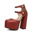 Women Pumps Round Toe Block Heels Platform Pumps With Zipper - Red