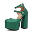 Women Pumps Round Toe Block Heels Platform Pumps With Zipper - Green