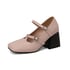 Women Pumps Square Toe Thick Heels Pumps With Buckle - Pink