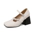Women Pumps Square Toe Thick Heels Pumps With Buckle - White