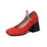 Women Pumps Square Toe Thick Heels Chain Pumps With Hook And Loop - Red
