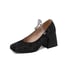 Women Pumps Square Toe Thick Heels Chain Pumps With Hook And Loop - Black