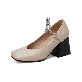 Women Pumps Square Toe Thick Heels Chain Pumps With Hook And Loop