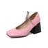 Women Pumps Square Toe Thick Heels Chain Pumps With Hook And Loop - Pink