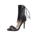 Women Stiletto Heels Open Toe Lace Up Snake Pattern Sandals With Zipper - Black