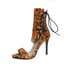 Women Stiletto Heels Open Toe Lace Up Snake Pattern Sandals With Zipper - Orange