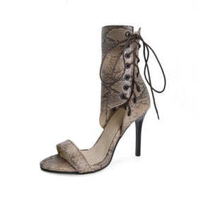 Women Stiletto Heels Open Toe Lace Up Snake Pattern Sandals With Zipper
