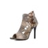 Women Stiletto Heels Open Toe Lace Up Snake Pattern Hallow Out Sandals With Zipper - Apricot