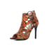 Women Stiletto Heels Open Toe Lace Up Snake Pattern Hallow Out Sandals With Zipper - Orange
