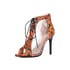 Women Stiletto Heels Open Toe Lace Up Snake Pattern Hallow Out Splicing Color Sandals With Zipper - Orange