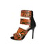 Womens Stiletto Heels Open Toe Lace Up Snake Pattern Hallow Out Splicing Color Sandals With Zipper - Orange