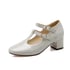 Women Mary Janes Pumps Pointed Toe Thick Heels Pumps With Buckle - Grey