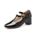 Women Mary Janes Pumps Pointed Toe Thick Heels Pumps With Buckle - Black