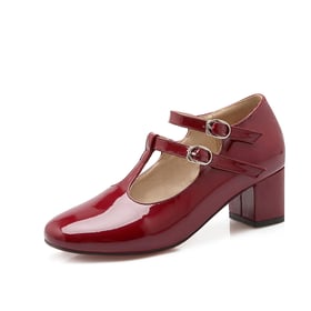 Women Mary Janes Pumps Pointed Toe Thick Heels Pumps With Buckle