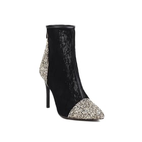 Womens Ankle Boots Stiletto Heels Pointed Toe Lace Splicing Boots With Zipper