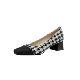 Women Pumps Square Toe Block Heels Splicing Color Pumps