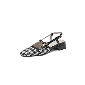 Women Pumps Round Toe Block Heels Splicing Color Slingback Pumps With Buckle
