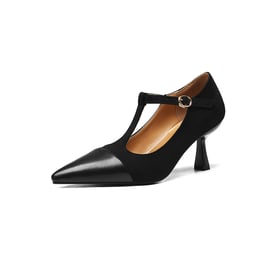 Women Pumps Pointed Toe Kitten Heels Hollow Out Splicing Pumps With Buckle