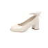 Women Mary Janes Pumps Round Toe Block Heels Bow Pumps With Buckle - White