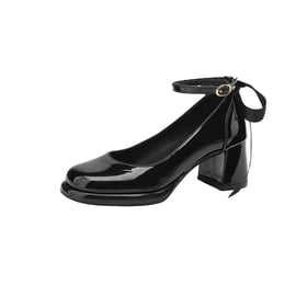 Women Mary Janes Pumps Round Toe Block Heels Bow Pumps With Buckle