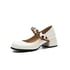 Women Mary Janes Pumps Round Toe Block Heels Ribbons Pumps With Buckle - White
