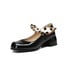 Women Mary Janes Pumps Round Toe Block Heels Ribbons Pumps With Buckle - Black