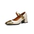 Women Mary Janes Pumps Square Toe Block Heels Splicing Pumps With Buckle - White