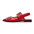 Women Flat Sandals Grommet Straps Pointed Toe Pumps Adjustable Buckle Slip On Summer Shoes - Red