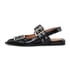 Women Flat Sandals Grommet Straps Pointed Toe Pumps Adjustable Buckle Slip On Summer Shoes - Black