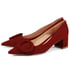 Women Heeled Pumps Pointed Toe Round Buckle Block Heels Pumps Slip On Spring Shoes - Red