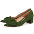 Women Heeled Pumps Pointed Toe Round Buckle Block Heels Pumps Slip On Spring Shoes - Olive