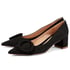 Women Heeled Pumps Pointed Toe Round Buckle Block Heels Pumps Slip On Spring Shoes - Black
