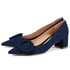 Women Heeled Pumps Pointed Toe Round Buckle Block Heels Pumps Slip On Spring Shoes - Dark Blue