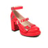Metallic Buckles  Eyelet Ankle Strap Platform Heels - Red