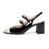 Women Slingback Mary Janes 2 Tone Round Toe Adjustable Strap Block Heels Pumps With Buckle Spring Shoes - Black