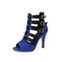 Women Gladiator Sandals Stiletto Heels Hollow Out Open Toe Strappy Sandals With Zipper Summer Shoes - Blue