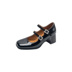 Women Mary Janes Pumps Block Heels Square Toe Pumps With Rhinestone Buckle Spring Shoes