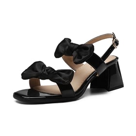 Double Bows Open Square Toe Sandals Heels